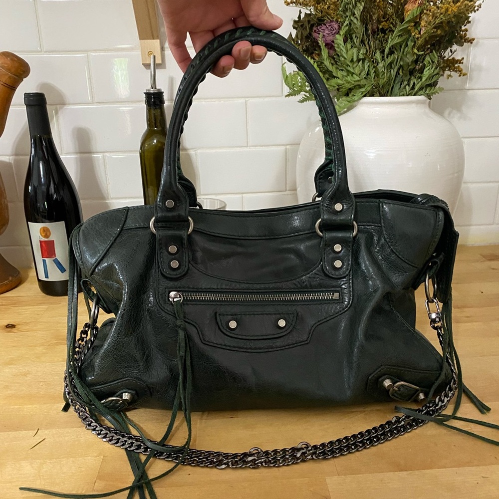 Balenciaga Agneau City Motocross bag dark hunter green